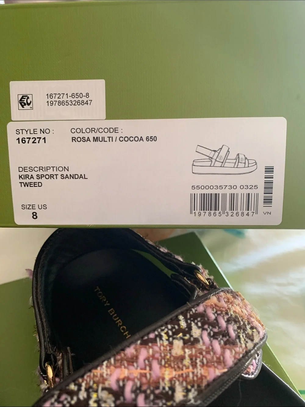 Tory Burch  Kira Sport sandal -Tweed-   Color Rosa -Multi/Cocoa